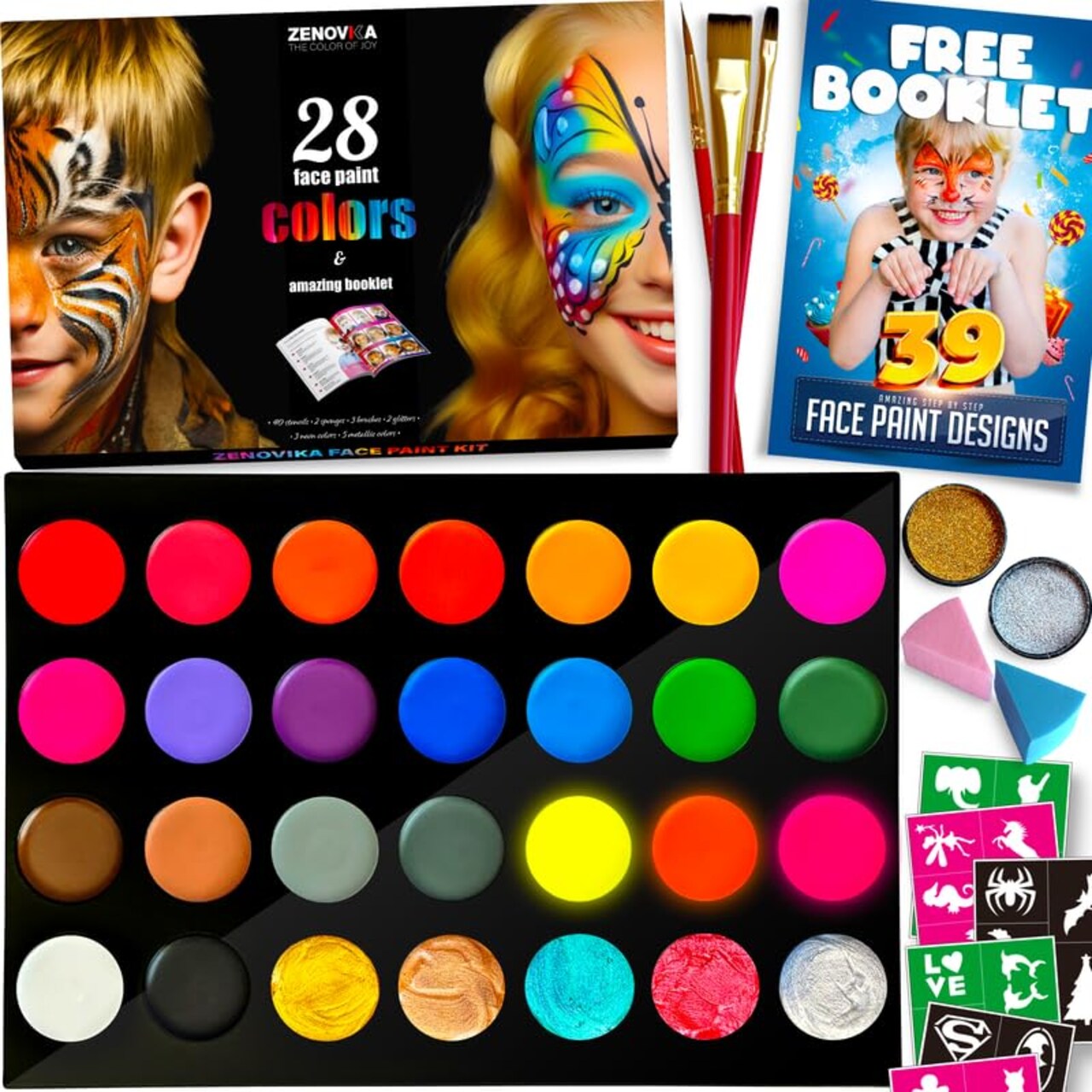 Zenovika Face Painting Kit for Kids - Non-Toxic and Hypoallergenic